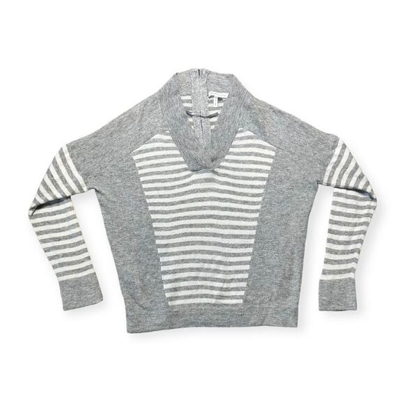 BCBGeneration Sweater Womens Small Wool Shawl Collar Academia Prep Gray Striped - Picture 1 of 11